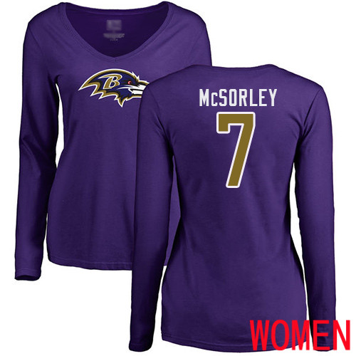 Baltimore Ravens Purple Women Trace McSorley Name and Number Logo NFL Football #7 Long Sleeve T Shirt->nfl t-shirts->Sports Accessory